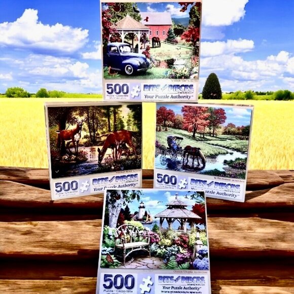 Bits & Pieces Puzzle Lot of 4 Puzzles 500 Pieces Scenery Horses Deer Ducks Birds - Picture 11 of 11